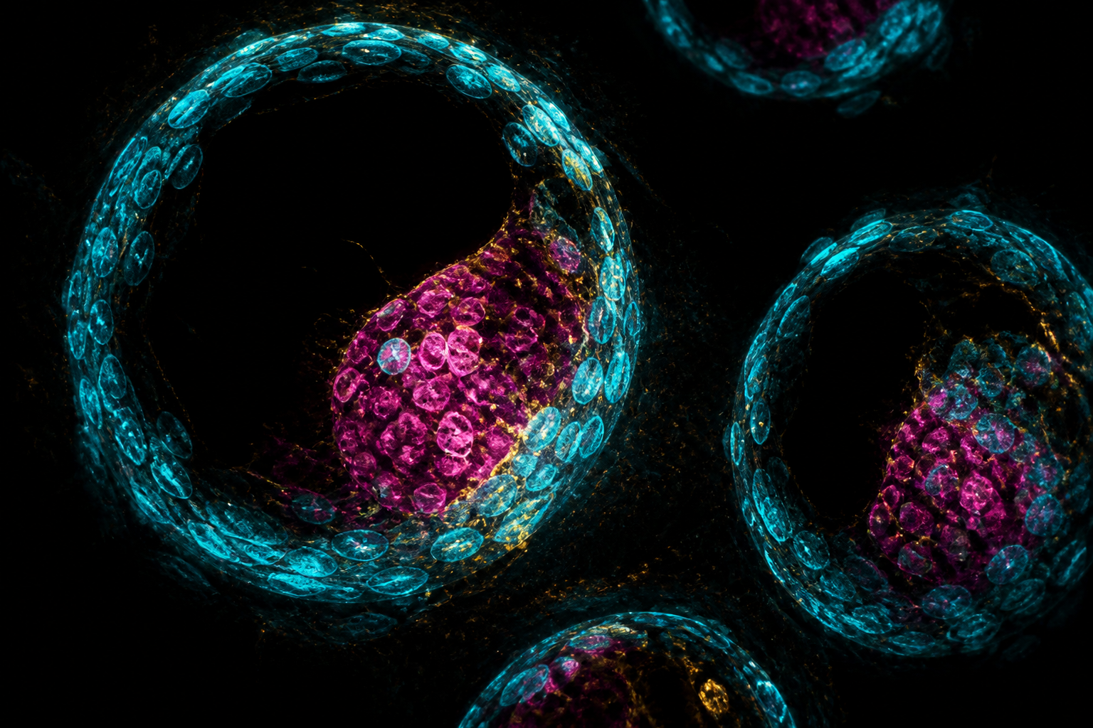 Artistic treatment of blastocyst-like cysts from fluorescence data